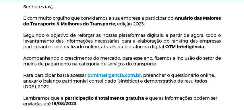 Participe da edio 2023 da premiao de Maiores do Transporte & Melhores do Transporte