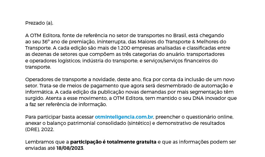 Participe da edio 2023 da premiao de Maiores do Transporte & Melhores do Transporte